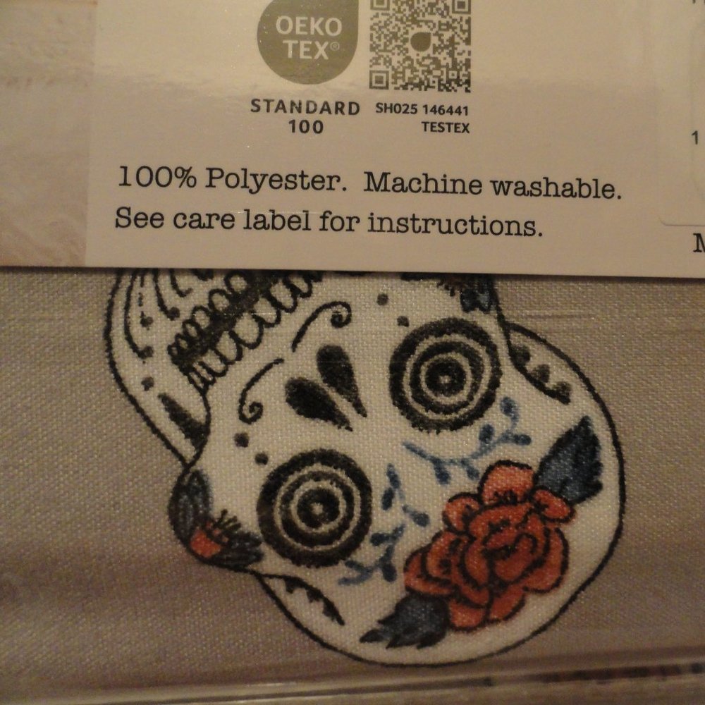 RAE DUNN Full Size Sheet Set, NEW, Polyester, Skull Magick Gray White Rose, H150